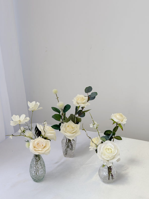Faux Bud Vase Flower Arrangement (3 Pieces per Set) Classic Garden White Rental