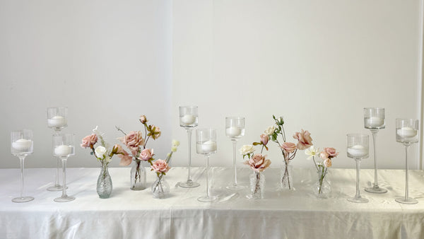 Faux Bud Vase Flower Arrangement (3 Pieces per Set) Classic Pure White Dusty Blush Rental