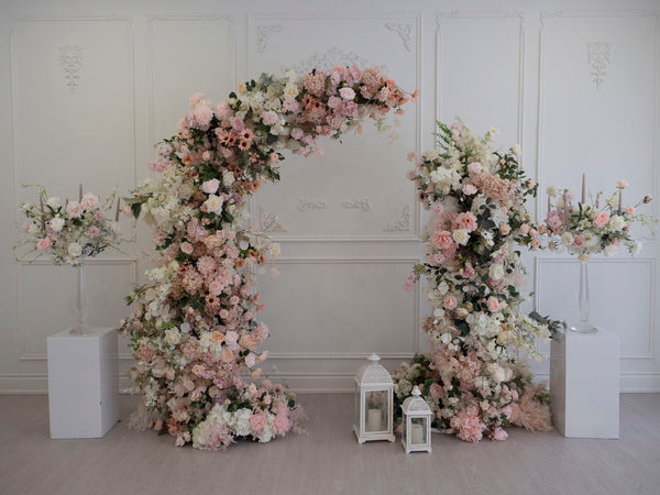 Crystal Candelabra with Silk Blush Pink Flower Arrangement - 水晶烛台配胭脂粉色绢花