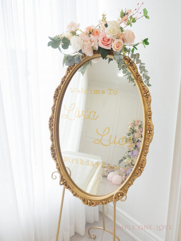 Gold Welcome Sign Mirror without Easel (00199080B) - 金色圆形迎宾镜子