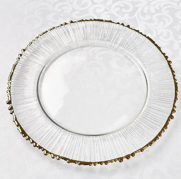 Clear Glass Charger Plate with Gold Band - 带金边的透明玻璃盘