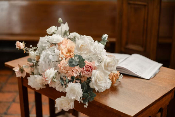 Classic Garden white arch with dusty pink