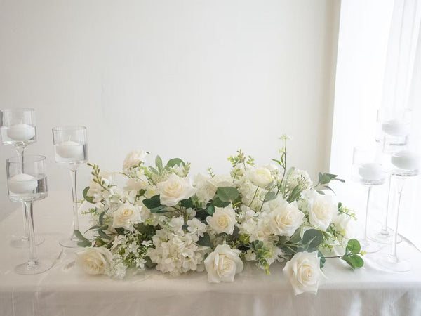 Faux Headtable Flower Arrangement Classic Garden White Rental ---绢花主桌花经典白绿租赁