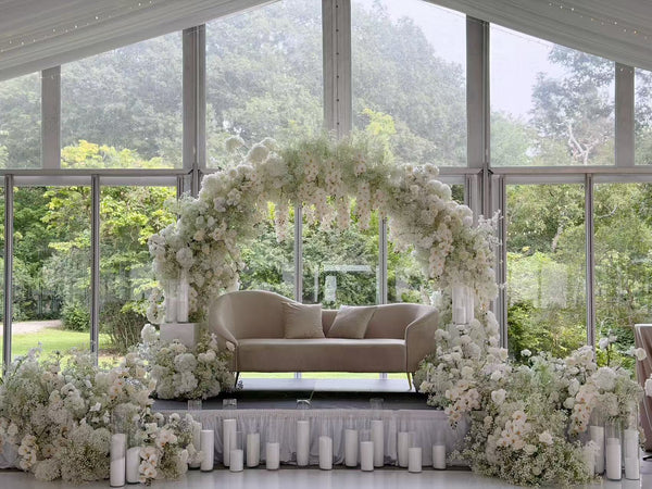 Pure White Half Bloom Arch Rental