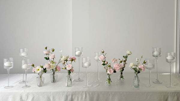 Faux Bud Vase Flower Arrangement (3 Pieces per Set) Classic Blush Pink Rental 花蕾绢花瓶 经典粉白