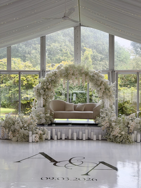 Pure White Half Bloom Arch Rental