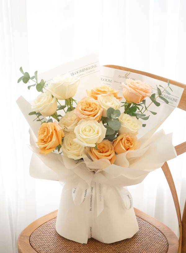 Layer Max - Playa Blanca & Shimmer  - 层次感白橙玫瑰花束