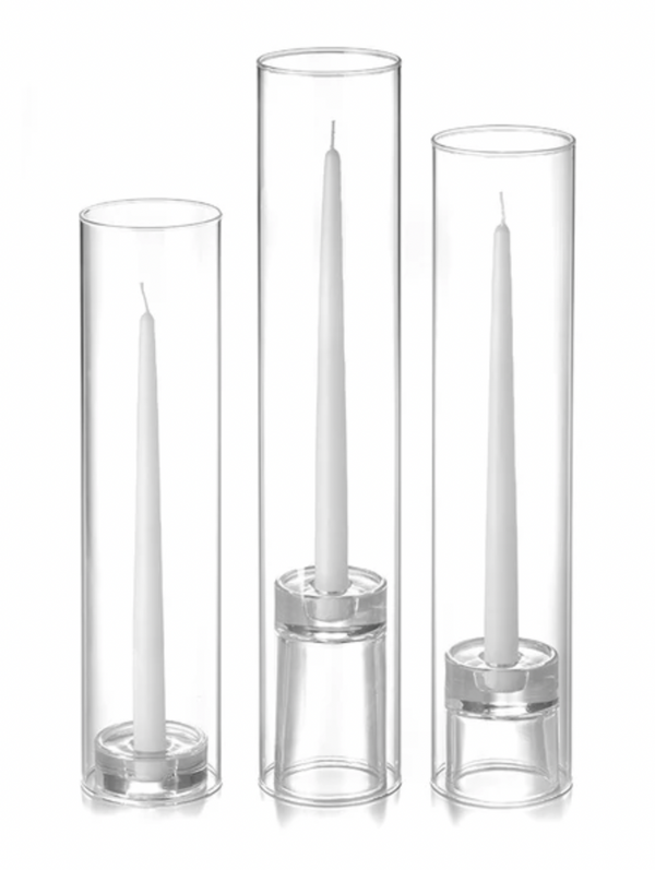 Glass Chimney Hurricanes with taper candles and holders - 锥形蜡烛