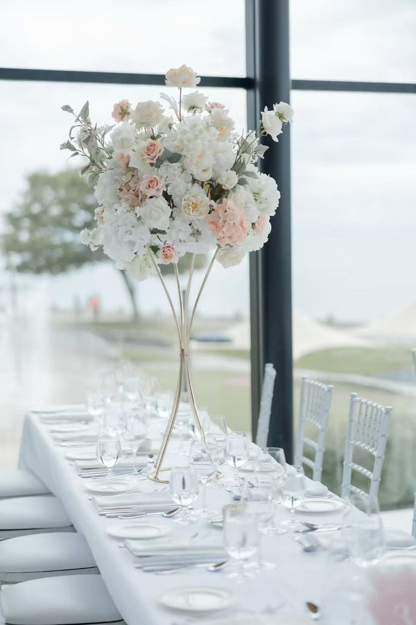 Faux Centerpiece Classic Pure White Dusty Blush Rental -绢花桌花经典纯白莫兰迪粉租赁