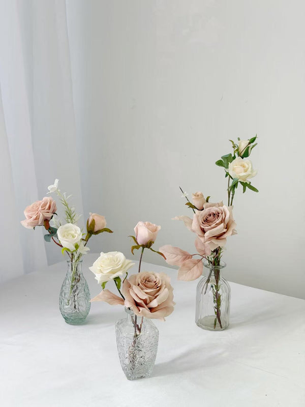 Faux Bud Vase Flower Arrangement (3 Pieces per Set) Classic Pure White Dusty Blush Rental