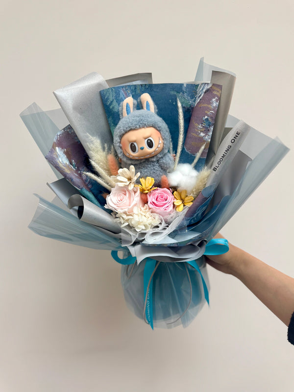 Labubu Preserved Roses Bouquet Sea Salt Coconut - Labubu Sea Salt Coconut 永生花花束