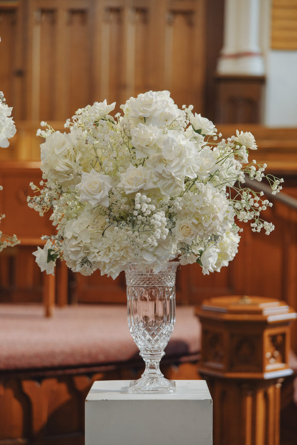 White Rose & Baby's Breath Flower Arrangement