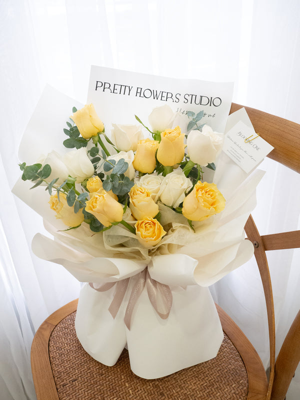 Layer Max - Playa Blanca & Yellow  - 层次感黄白玫瑰花束