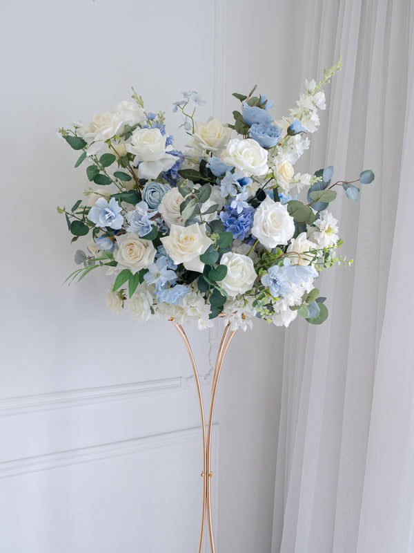 Faux Centrepiece (22 inches) Classic Garden White with Light Blue  Rental - 绢花桌花22寸经典白绿蓝租赁