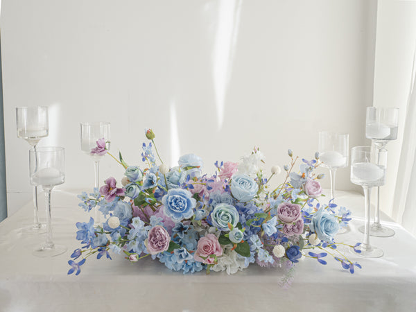 Faux Headtable Flower (24 inches) Arrangement Classic Lavender Blue Rental ---绢花主桌花24寸经典蓝紫梦境租赁