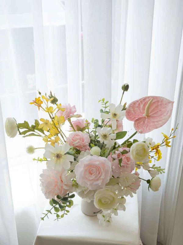 Silk Flower Arrangement/Centerpiece 15“ pink and yellow - 15寸粉黄桌花