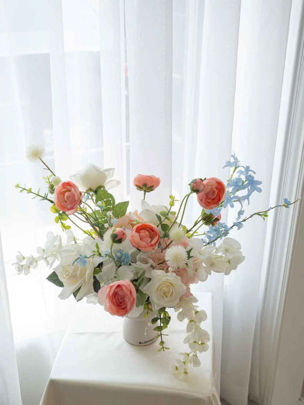 Silk Flower Arrangement/Centerpiece 15“ peach and blue - 15寸粉蓝桌花
