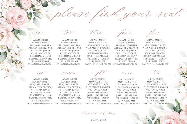 Wedding Seating Chart (Dusty Pink and Green Palette)
