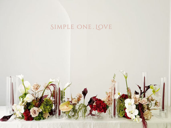 Faux Centrepiece (12 inches) Burgundy & Oliver Green Rental 绢花桌花12寸酒红橄榄绿租赁