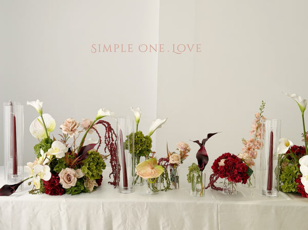 Faux Centrepiece (12 inches) Burgundy & Oliver Green Rental 绢花桌花12寸酒红橄榄绿租赁