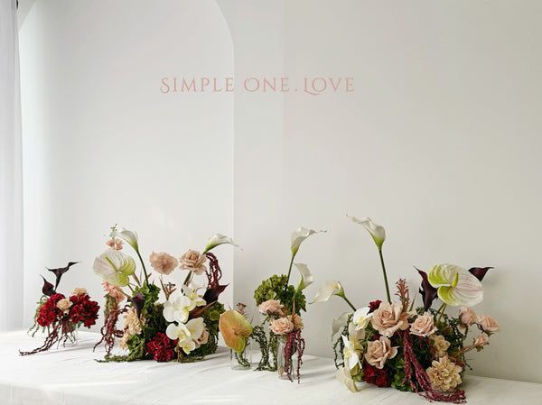 Faux Centrepiece (12 inches) Burgundy & Oliver Green Rental 绢花桌花12寸酒红橄榄绿租赁