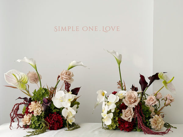 Faux Centrepiece (12 inches) Burgundy & Oliver Green Rental 绢花桌花12寸酒红橄榄绿租赁