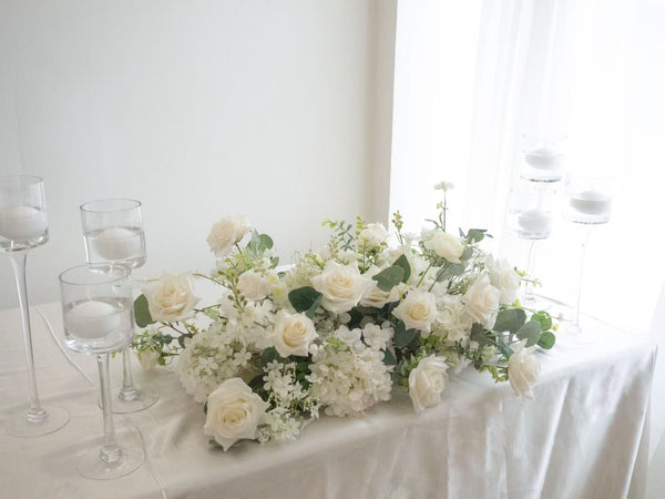 Faux Headtable Flower Arrangement Classic Garden White Rental ---绢花主桌花经典白绿租赁