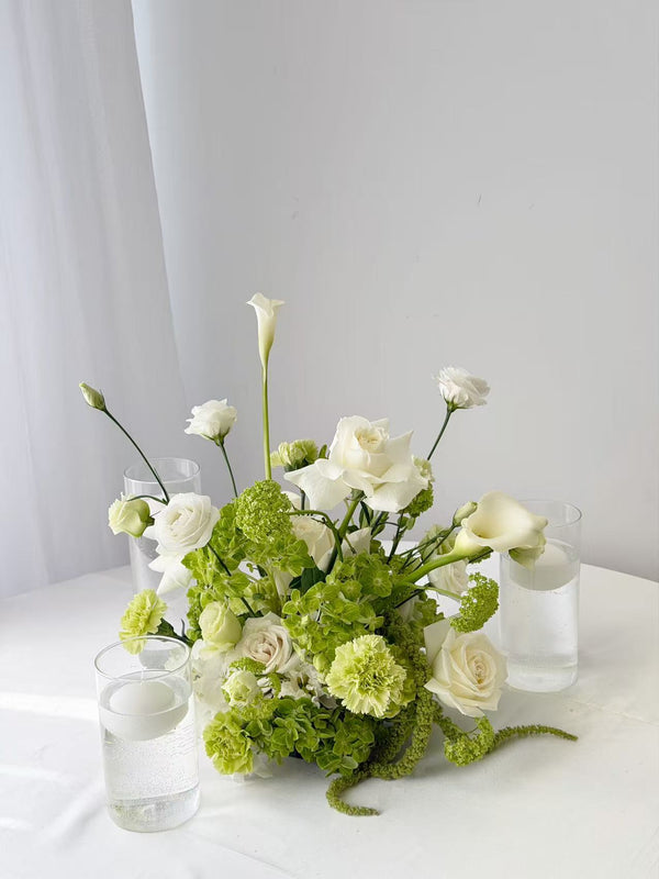 Centrepiece Classic White Spring Olive Green 12 inches