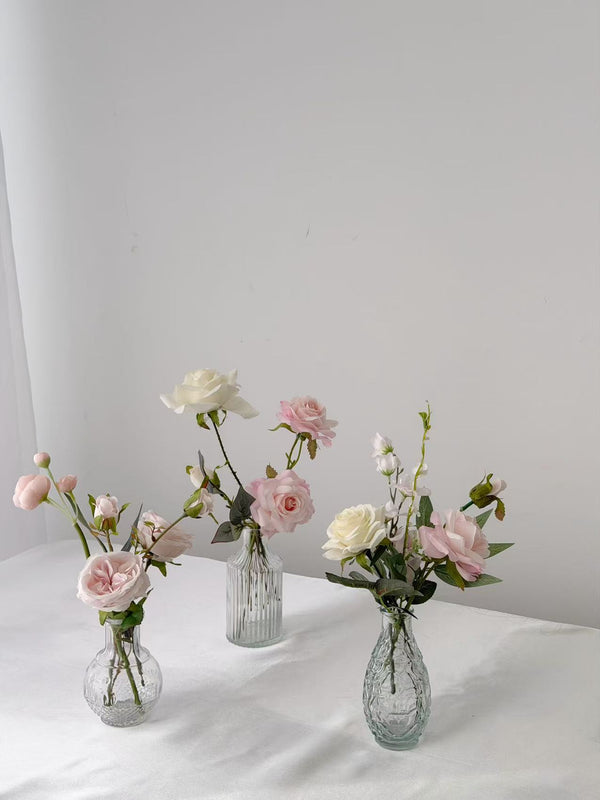 Faux Bud Vase Flower Arrangement (3 Pieces per Set) Classic Blush Pink Rental 花蕾绢花瓶 经典粉白