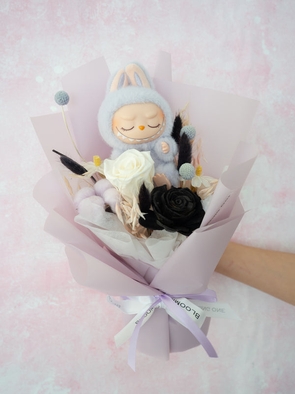 Labubu Preserved Roses Lavender Dream Bunny Bouquet - Labubu坐坐系列美滋滋永生花花束