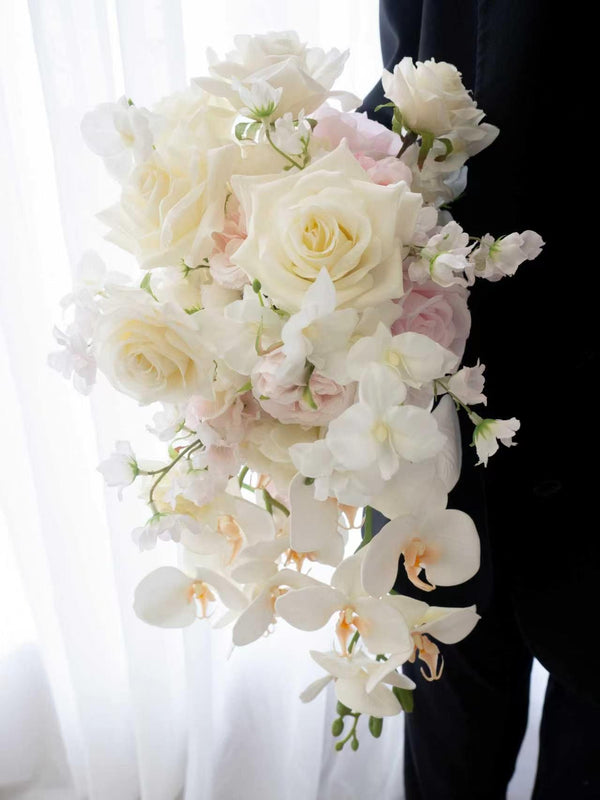 Blushing Orchid Cascade Faux Flower Bride's Bouquet