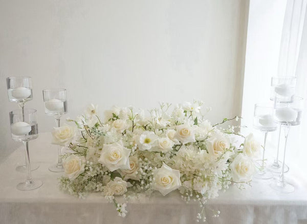 Faux Headtable Flower Arrangement Classic Pure White  Rental ---绢花主桌花经典纯白租赁