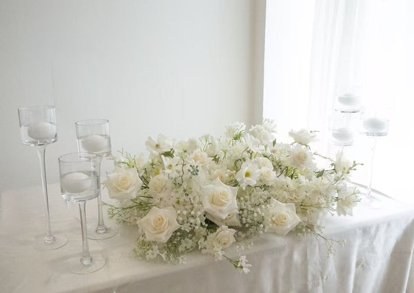 Faux Headtable Flower Arrangement Classic Pure White  Rental ---绢花主桌花经典纯白租赁